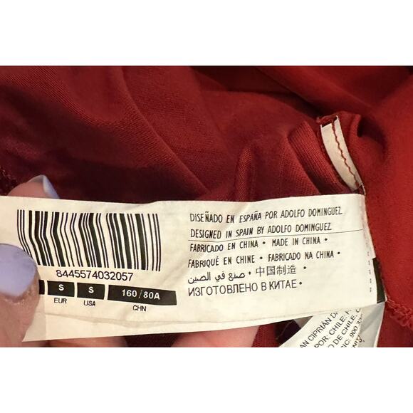 adolfo dominguez Red V Neckline Viscose Satin Blouse 3/4 Sleeves sz S Flawed - Picture 7 of 9